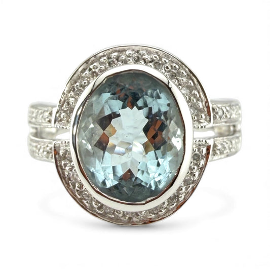 White 14K Aquamarine .17CTW Diamond Ring
