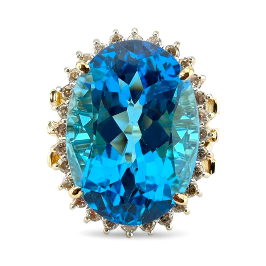 Yellow 14K Blue Topaz & .42CTW Diamond Ring