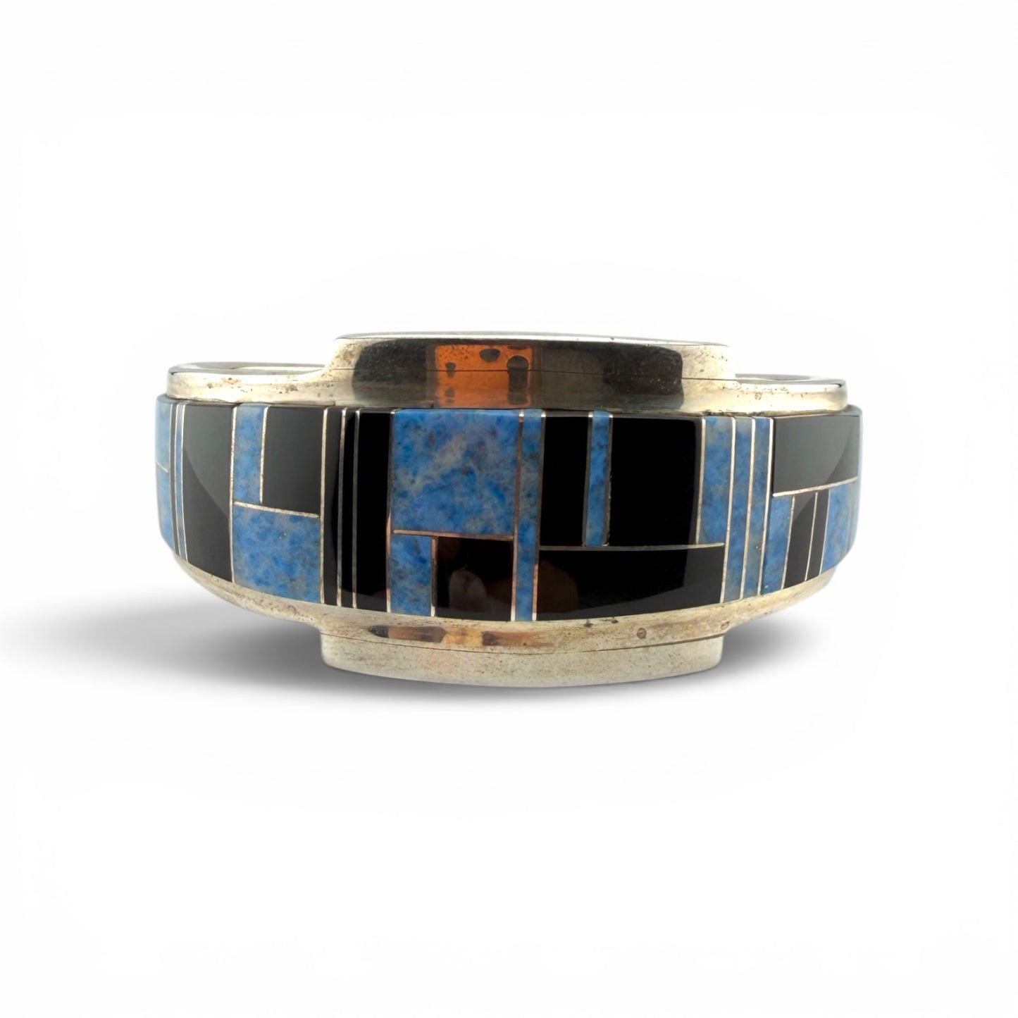Native American Sterling Silver Blue & Black Inlayed Bracelet