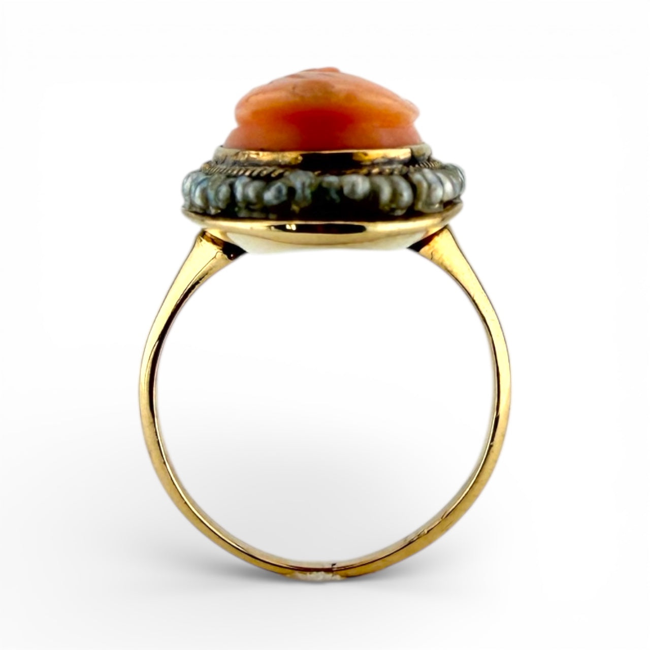 Yellow 14K Cameo & Seed Pearl Ring