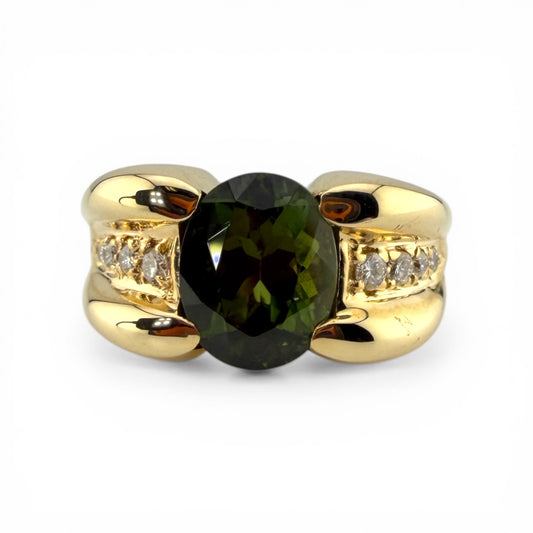 Yellow 14K Green Tourmaline & .10CTW Diamond Ring