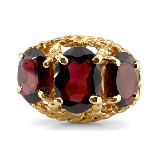 Yellow 14K 3-Stone Garnet Ring