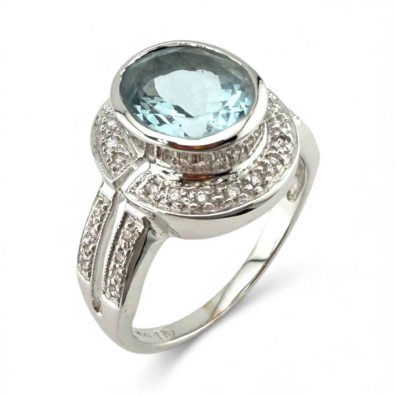 White 14K Aquamarine .17CTW Diamond Ring