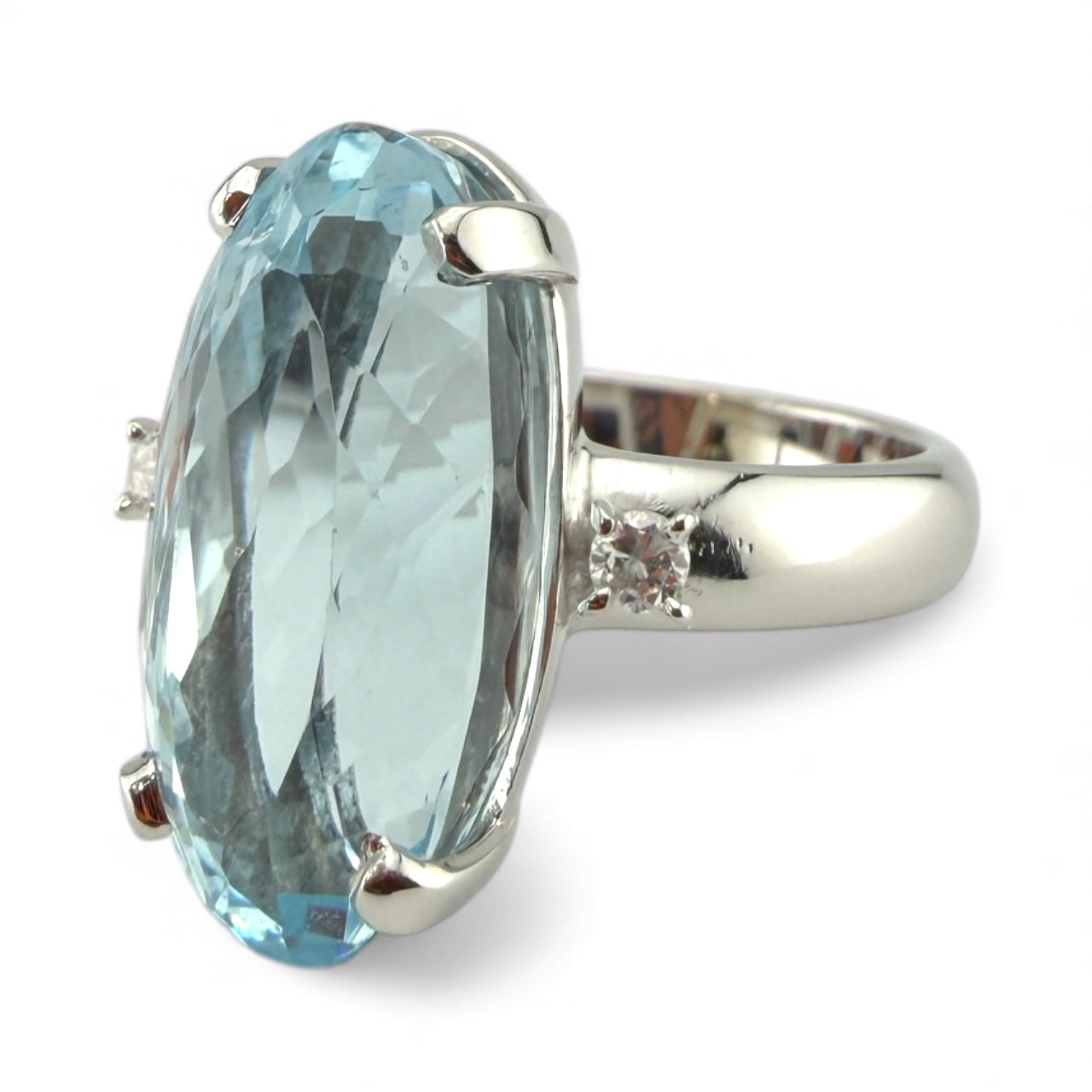 White 14K Aquamarine & Diamond Ring