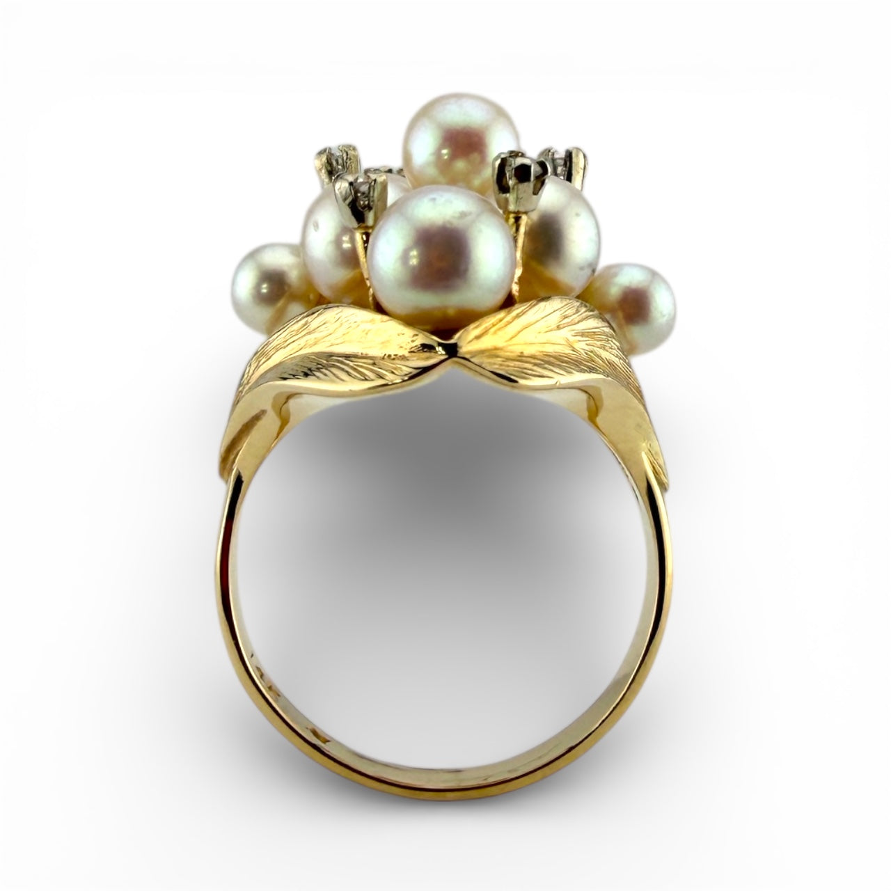 Yellow 14K Pearl & .03CTW Diamond w/Leaf Design Ring