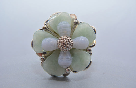 Sterling Silver Jade Flower Ring