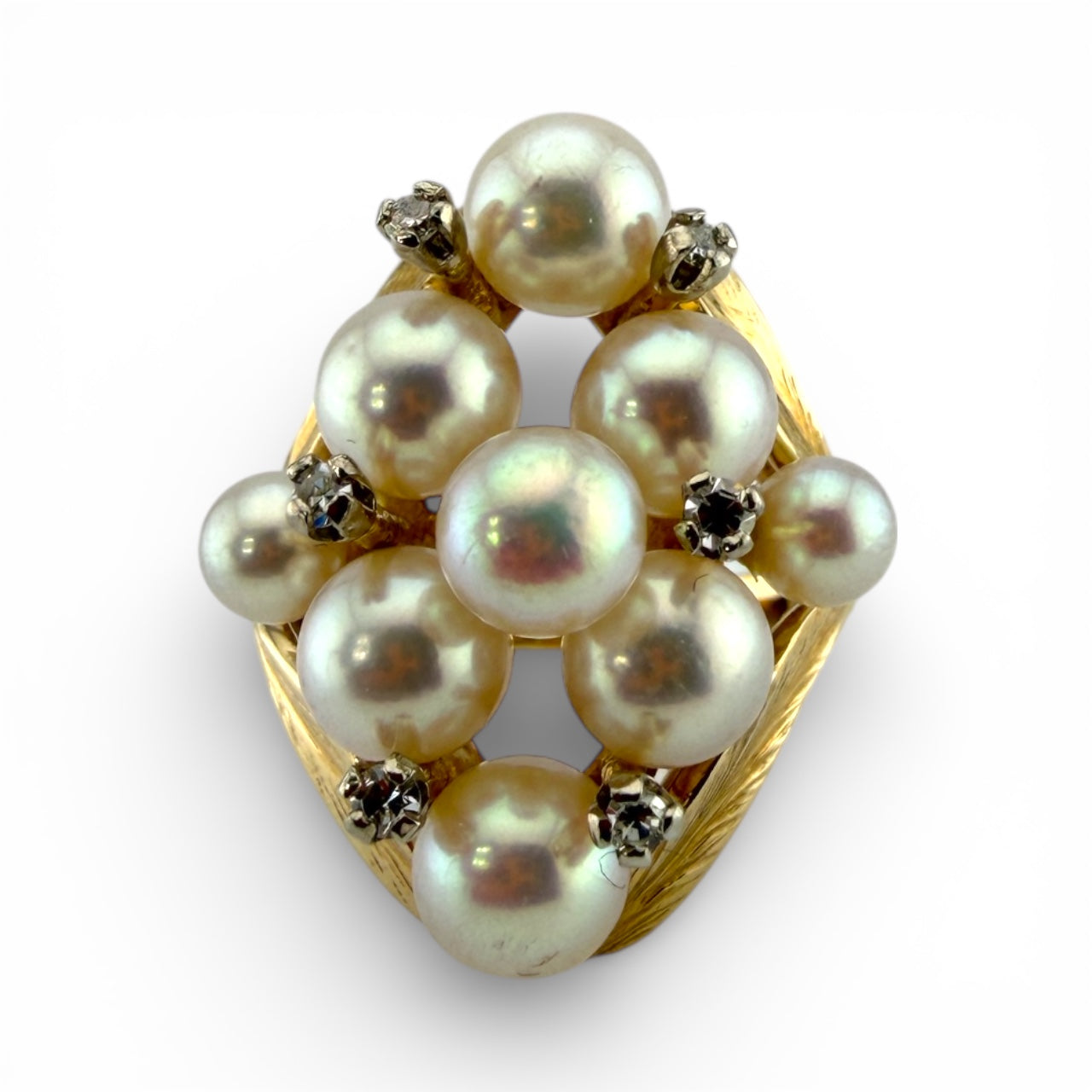 Yellow 14K Pearl & .03CTW Diamond w/Leaf Design Ring