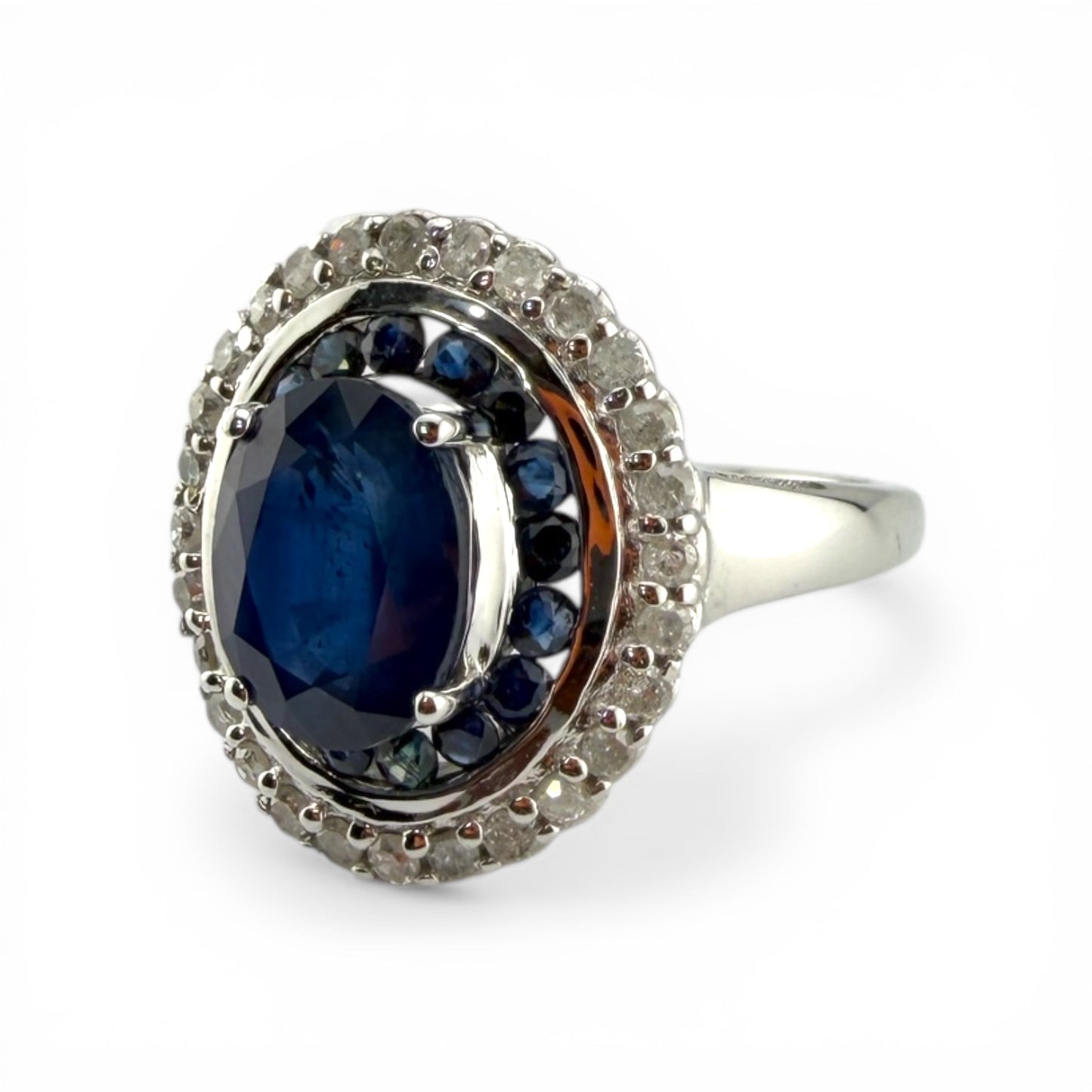 White 10K Sapphire & .56CTW Diamond Ring