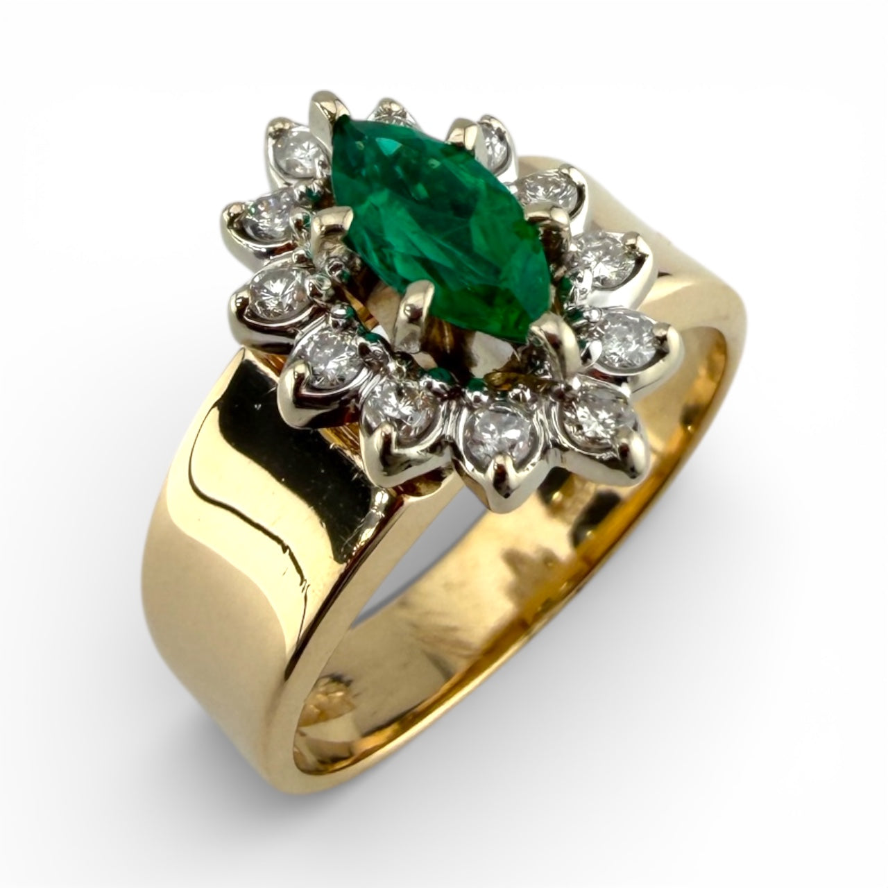 Yellow 14K Marquise Emerald & .25CTW Diamond Ring