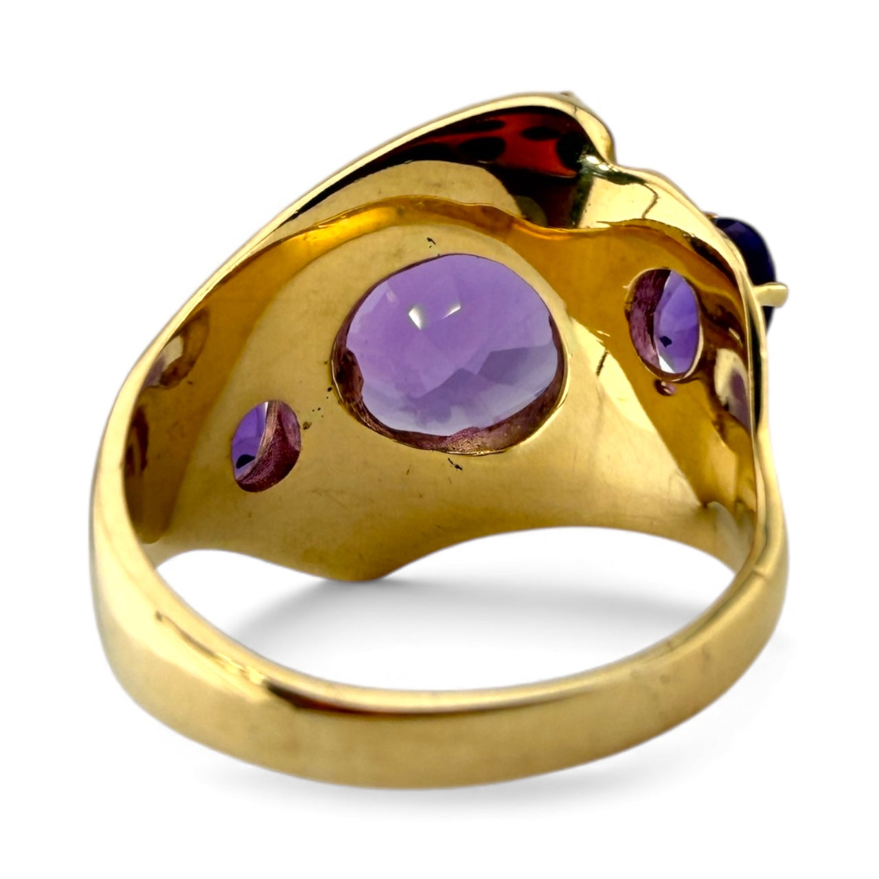 Y14K 3-Stone Amethyst & .17CTW Diamond Ring