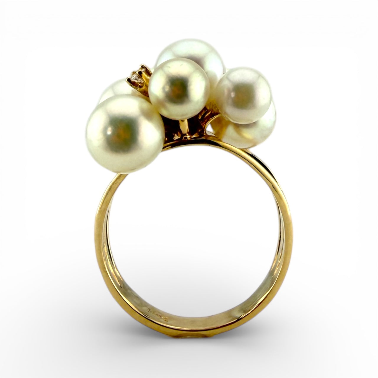 Yellow 14K Multi-Pearl & Diamond Ring