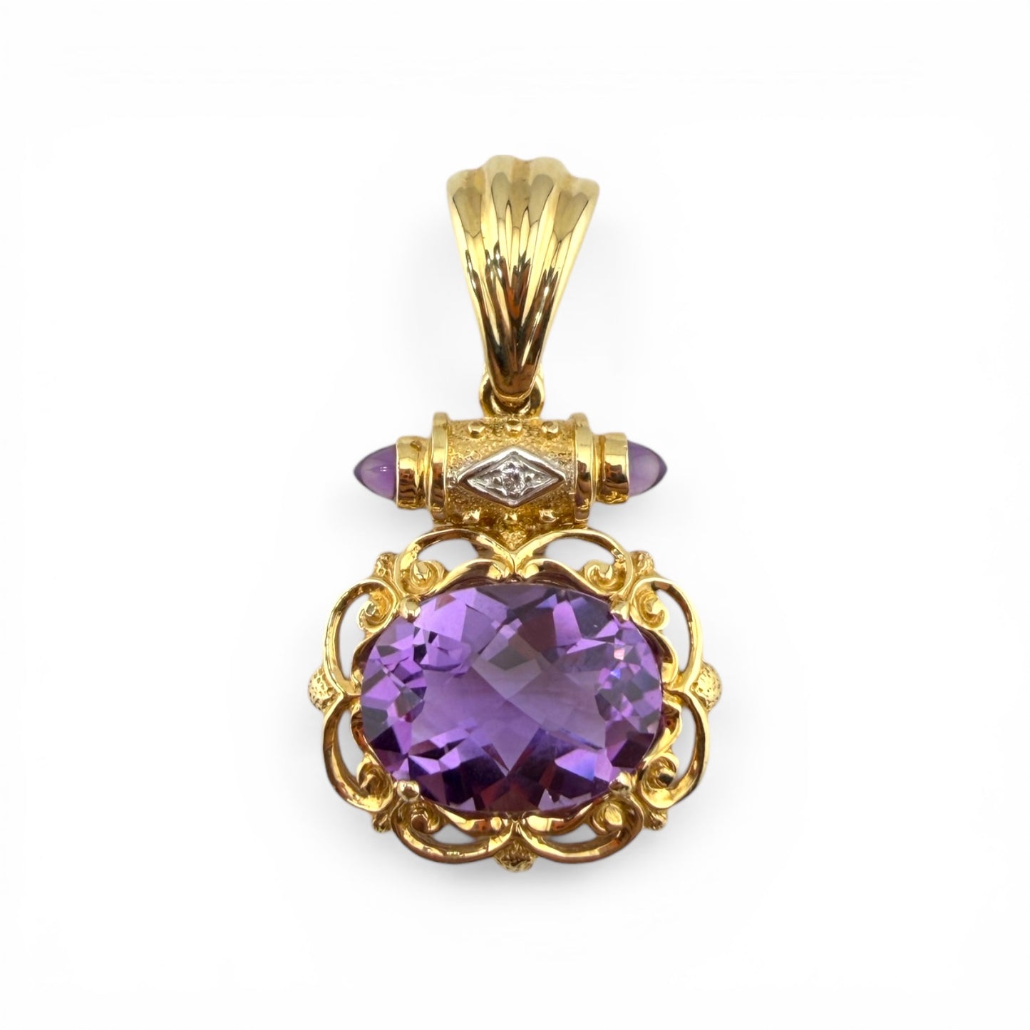 Yellow 14K Amethyst & Diamond Pendant