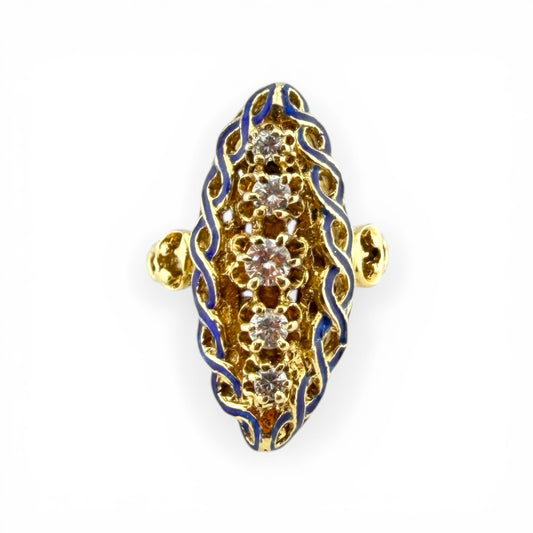 14K .25CTW Diamond Blue Enameld Ring