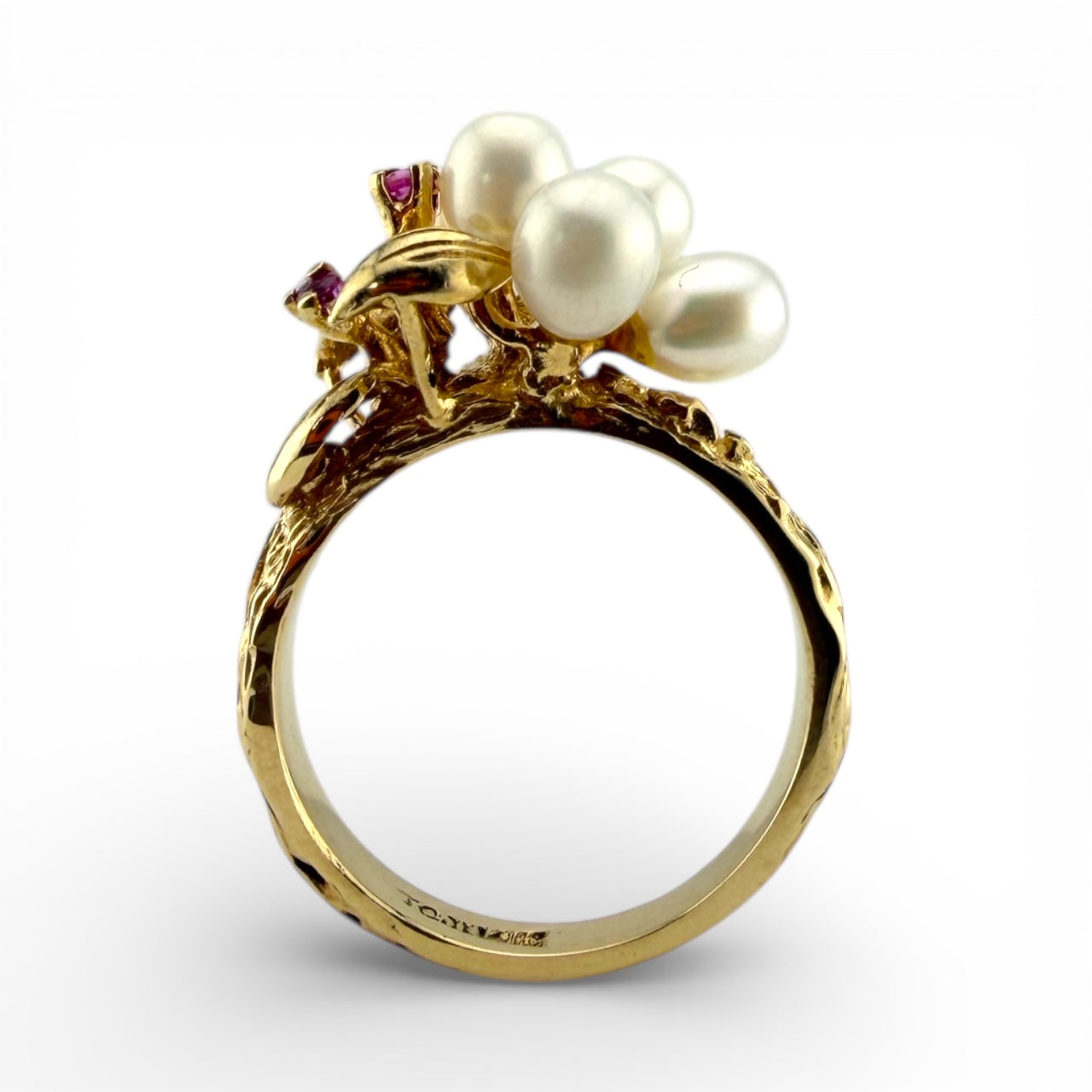 Yellow 14K Multi-Pearl & Ruby Ring