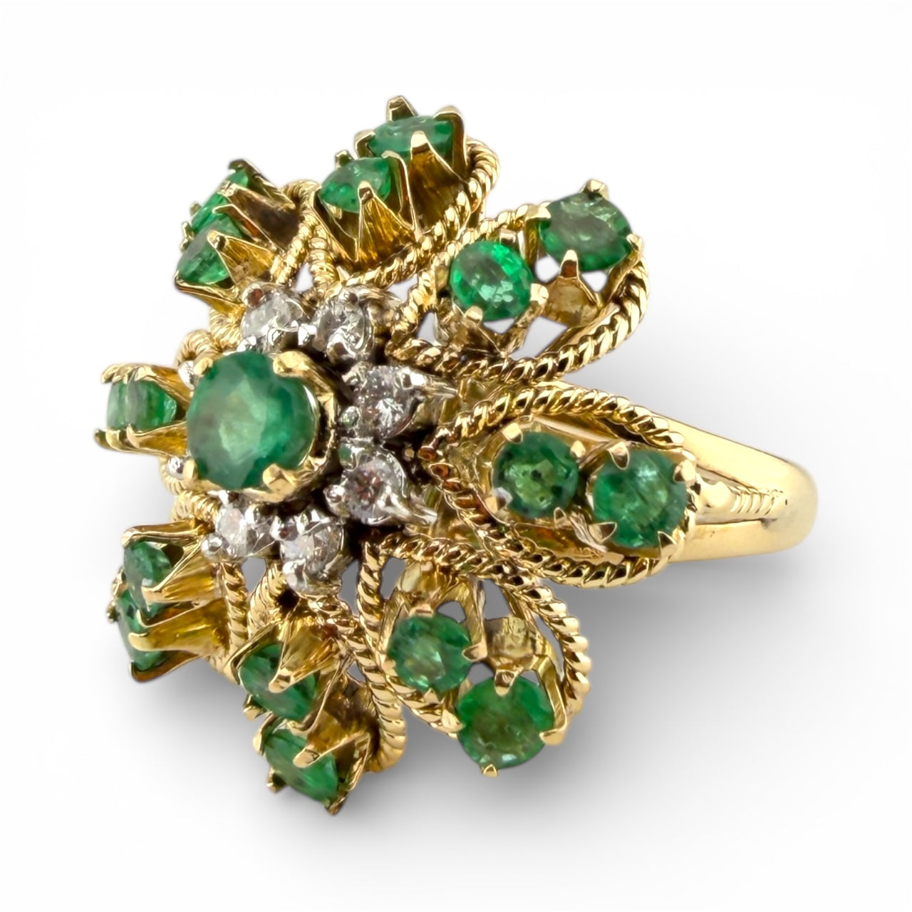 Yellow 14K Emerald & .24CTW Diamond “Flower” Ring