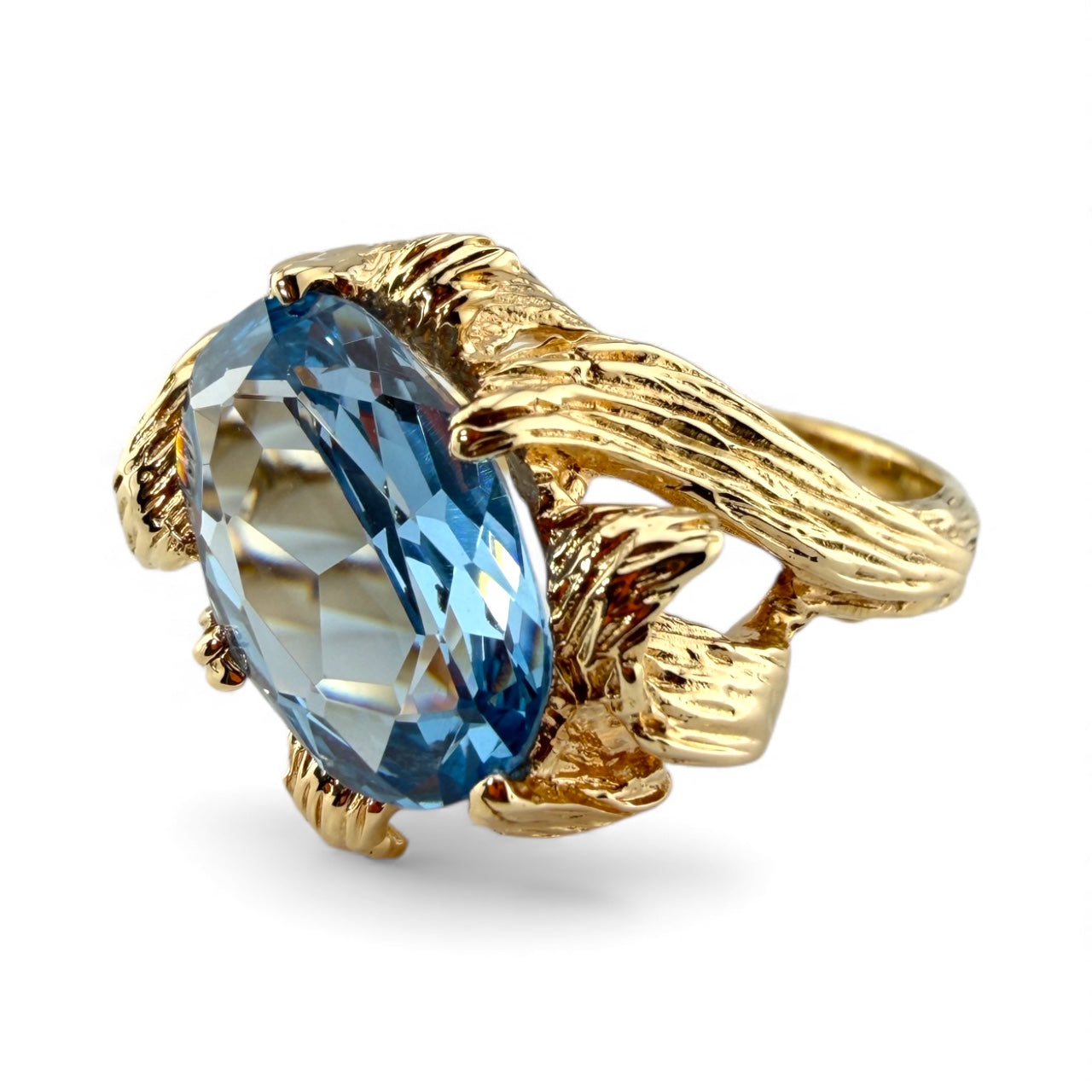Yellow 14K London Blue Topaz Ring w/Twisted Branch Design