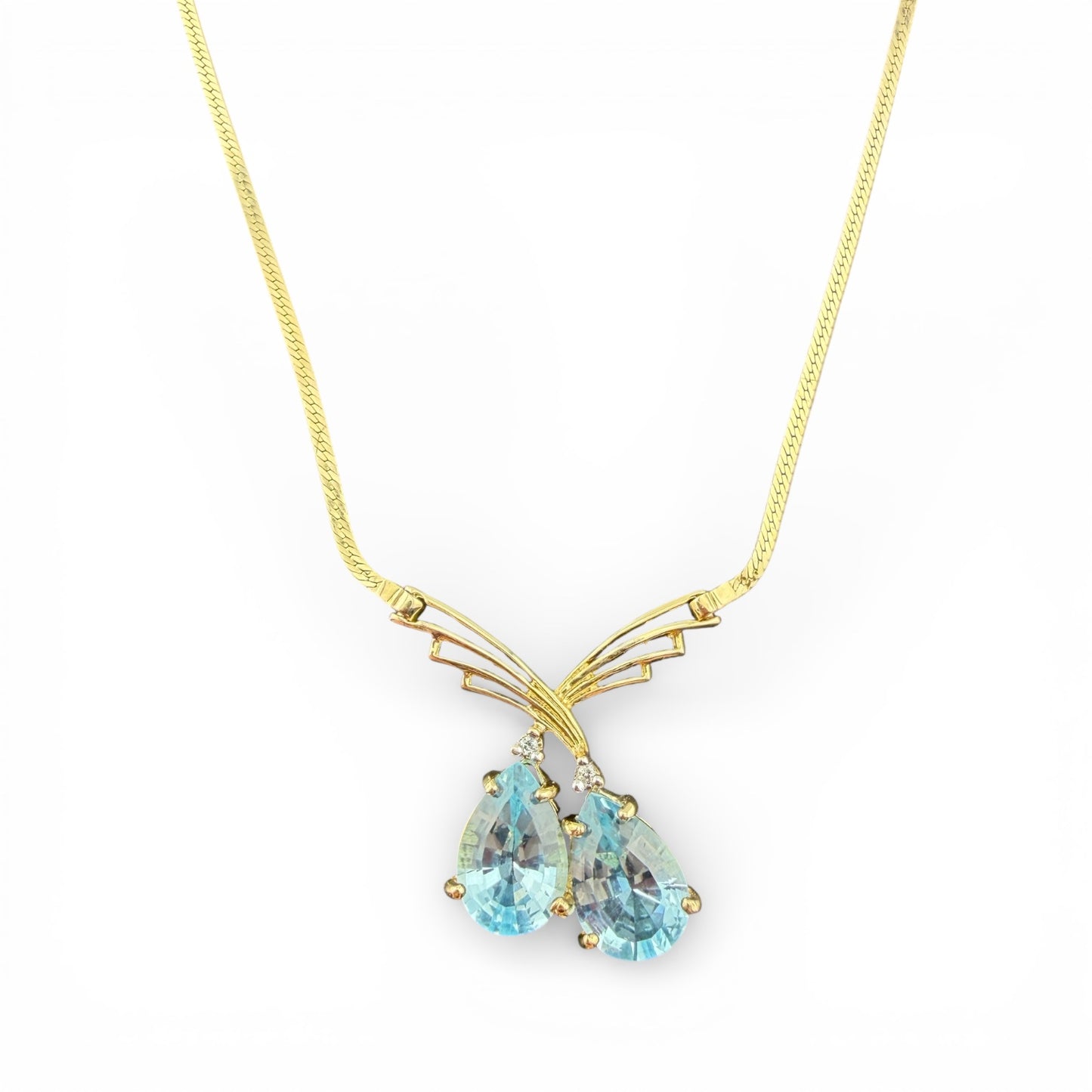Yellow 14K Blue Topaz & Diamond Necklace