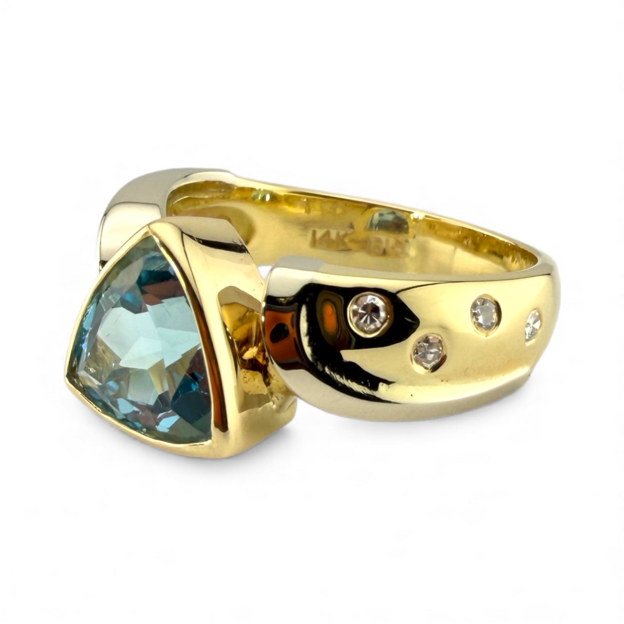 Yellow 14K Blue Topaz & .08CTW Diamond Ring