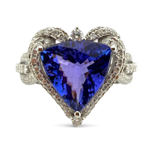 White 18K 3.24CT Tanzanite & .61CTW Diamond Heart Ring