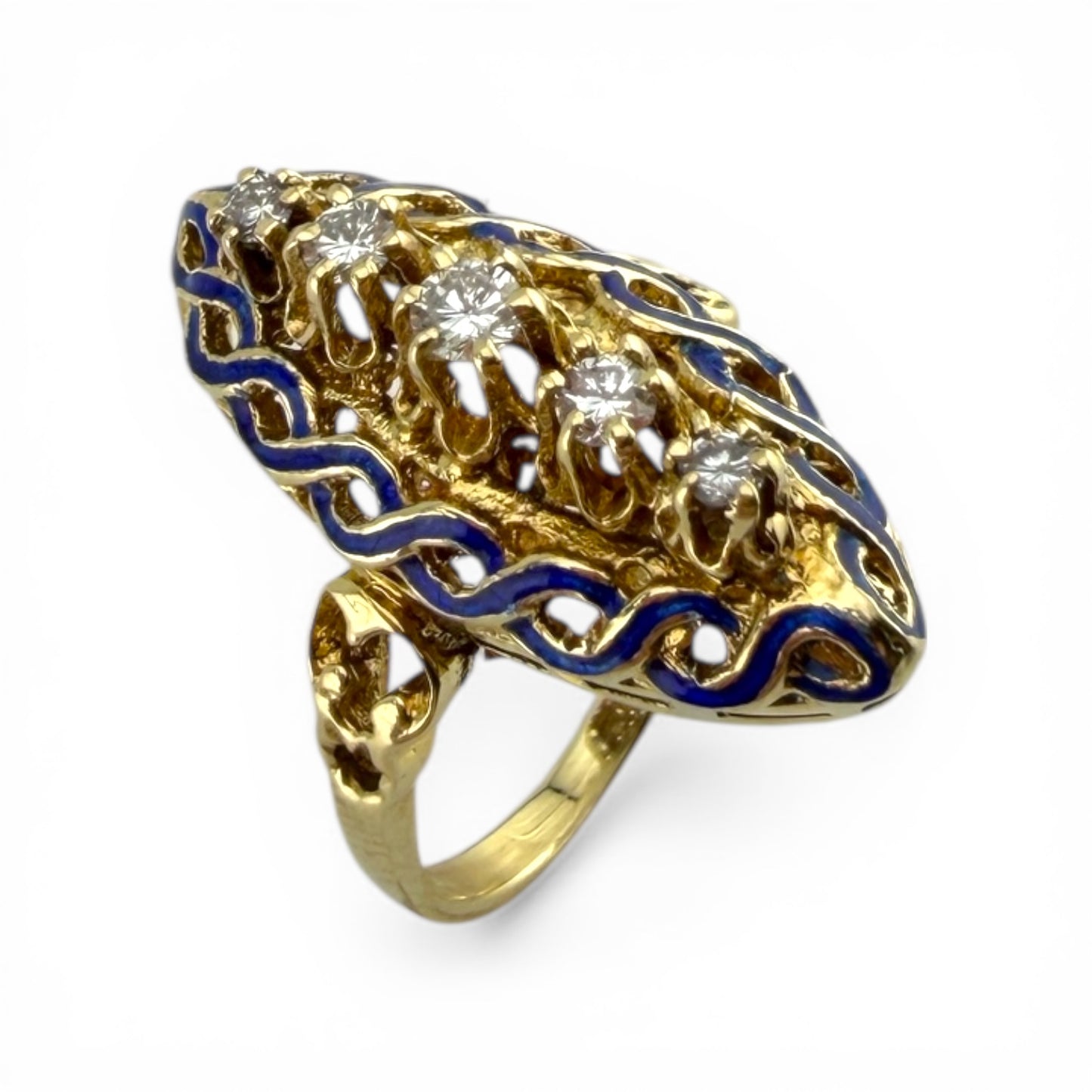 14K .25CTW Diamond Blue Enameld Ring