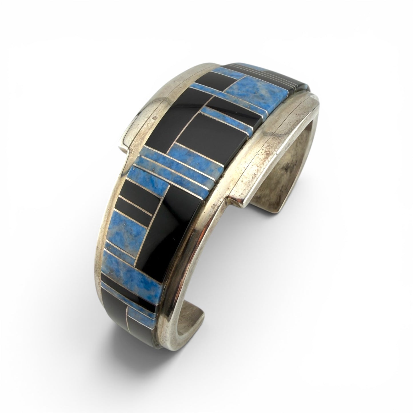 Native American Sterling Silver Blue & Black Inlayed Bracelet
