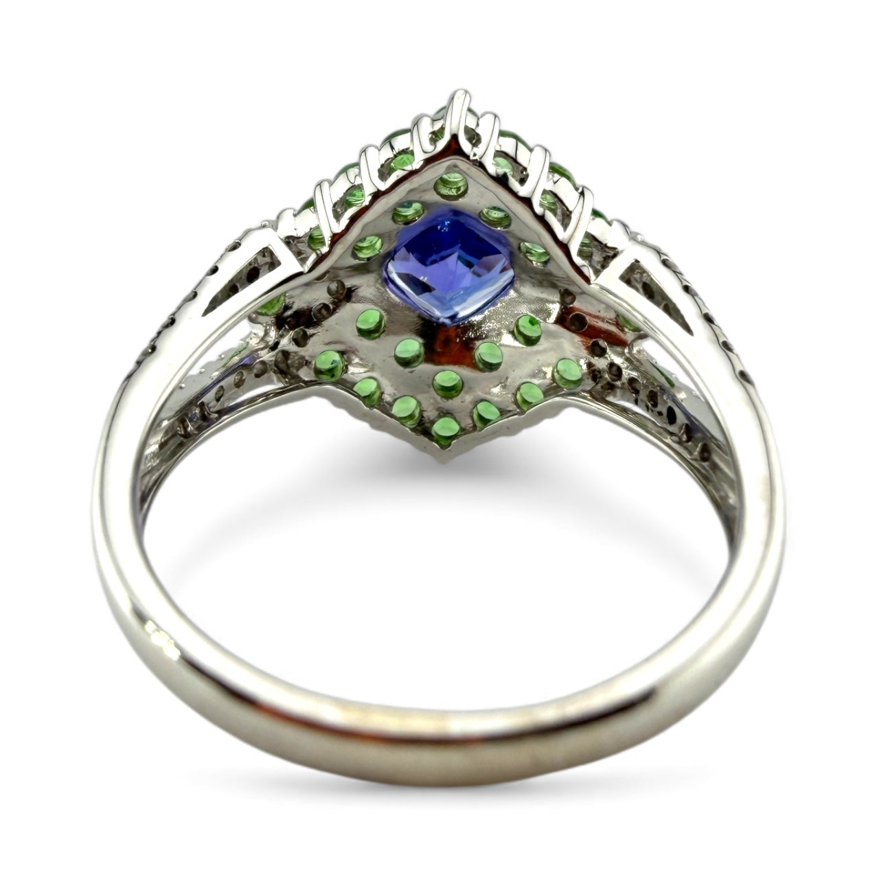 White 14K Tanzanite, Tsavorite, & Diamond Ring