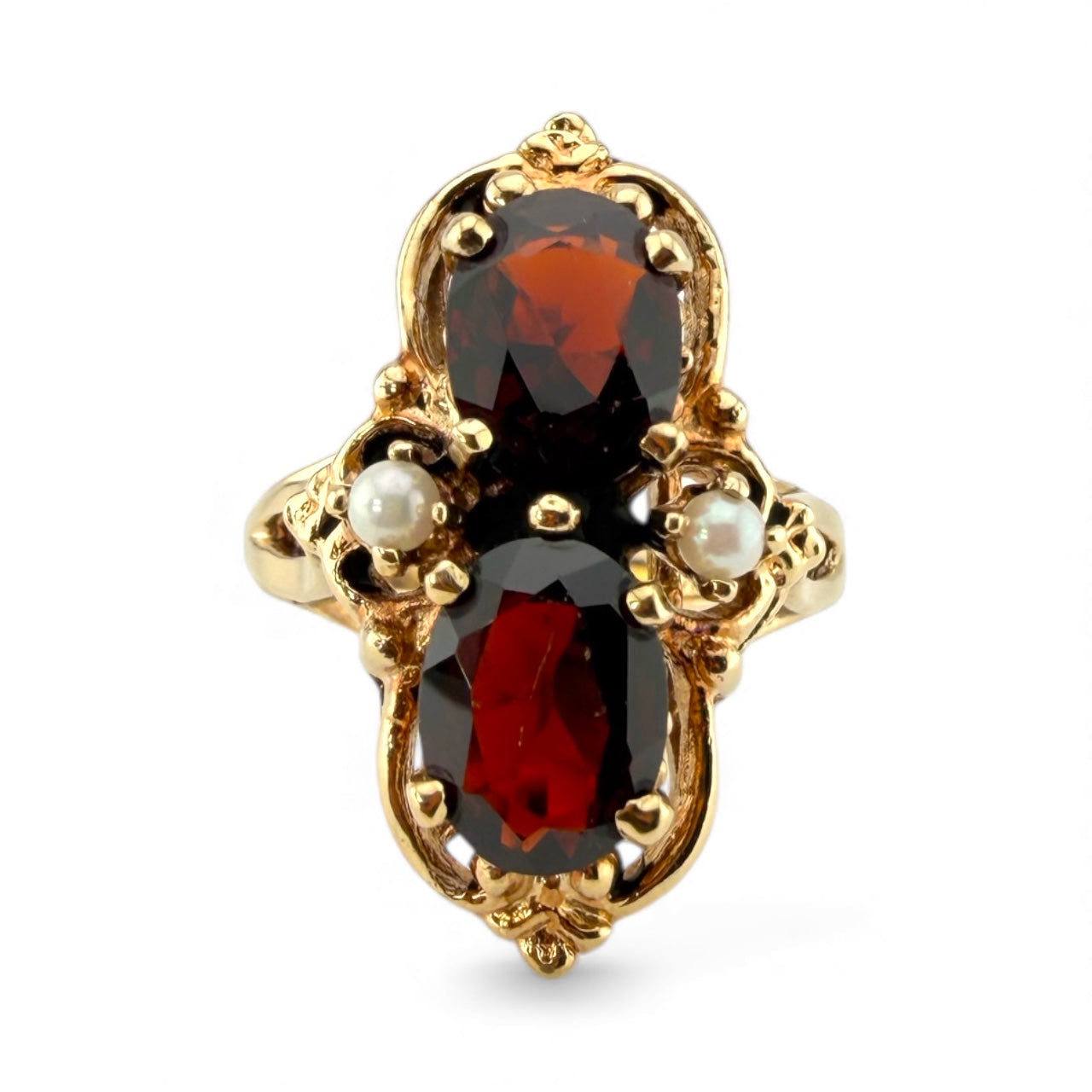 Yellow 10K Garnet & Pearl Ring