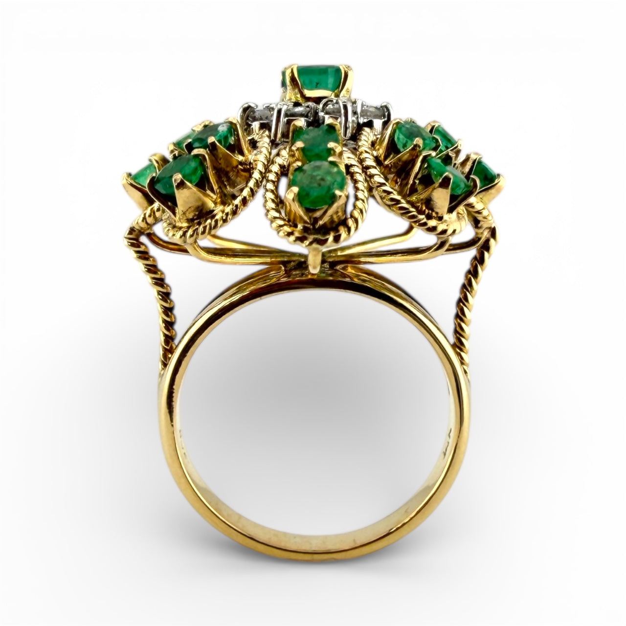 Yellow 14K Emerald & .24CTW Diamond “Flower” Ring