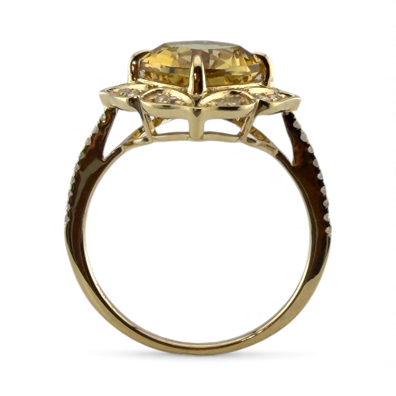 Yellow 10K Cushion Cut Citrine & .15CTW Diamond Ring