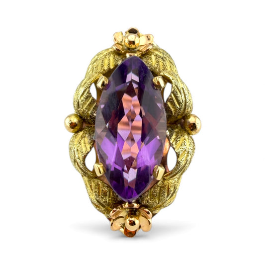 Yellow 18K Amethyst Ring w/Leaf Design