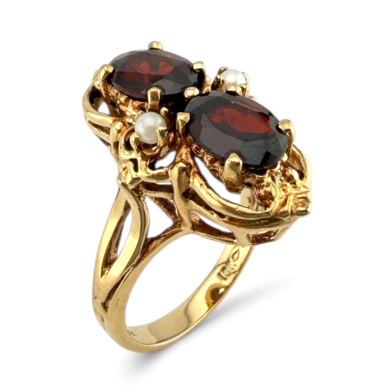 Yellow 10K Garnet & Pearl Ring
