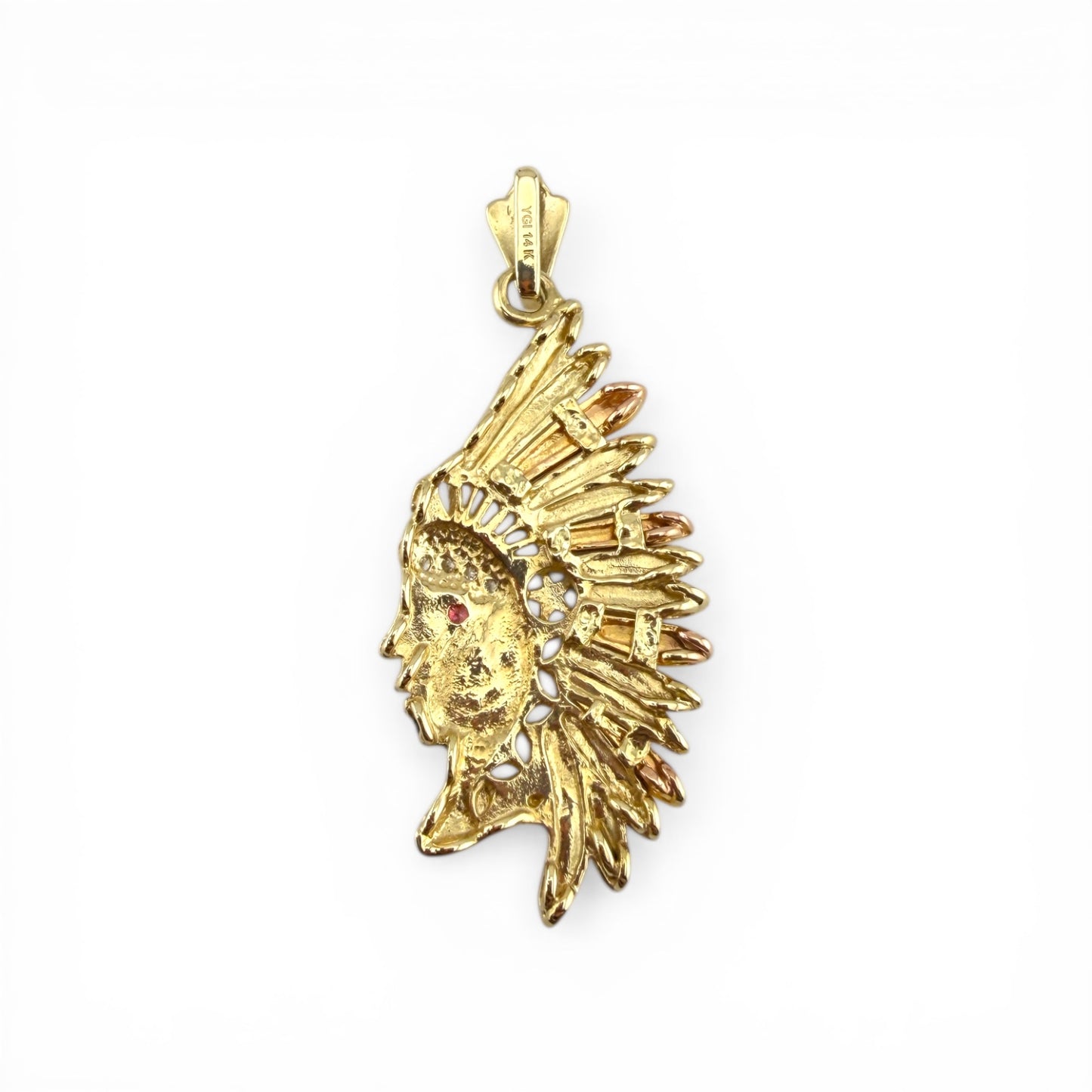 3-Tone 14K Native American Pendant w/Diamonds & Ruby