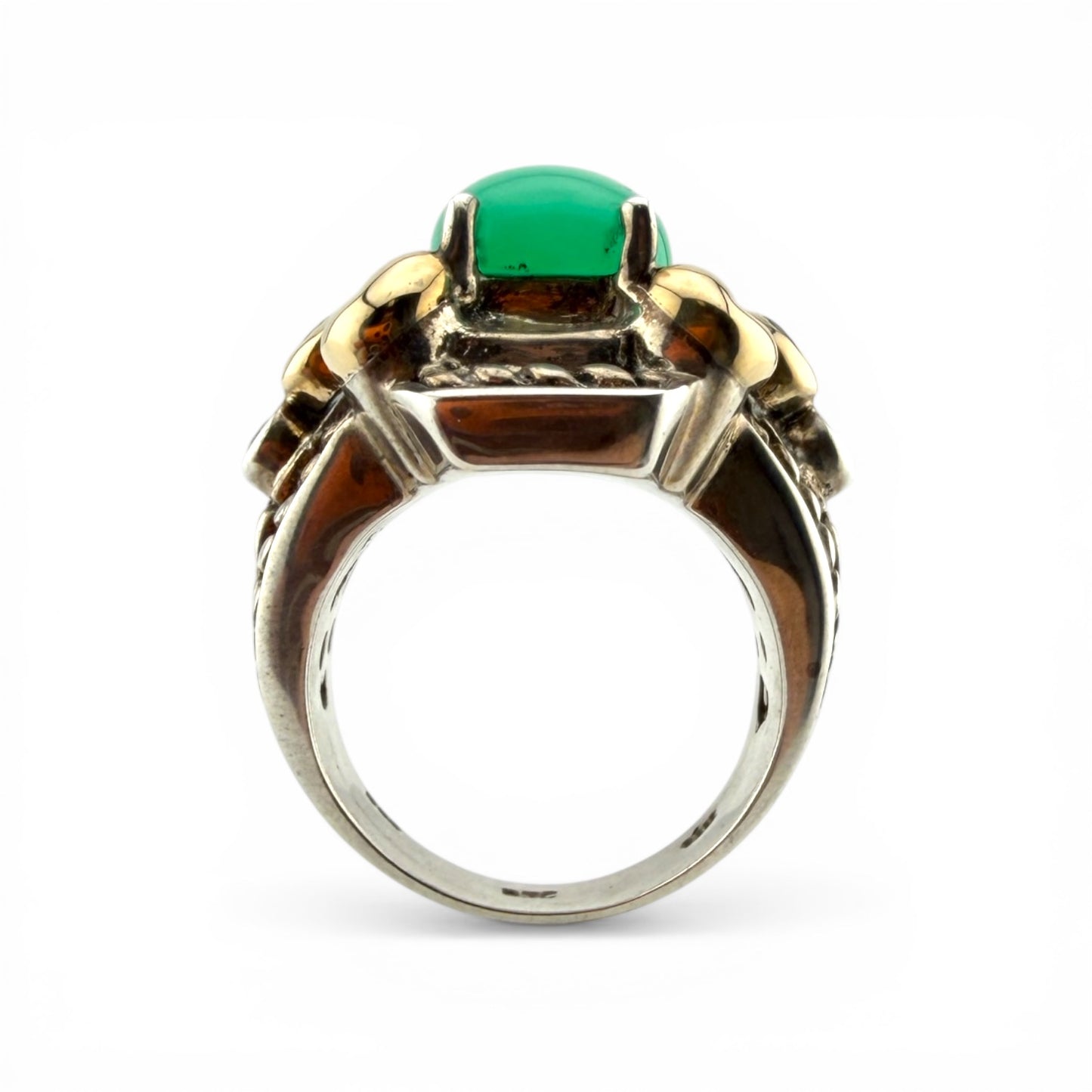 Sterling Silver & Yellow 14K Chrysoprase w/Peridot Ring