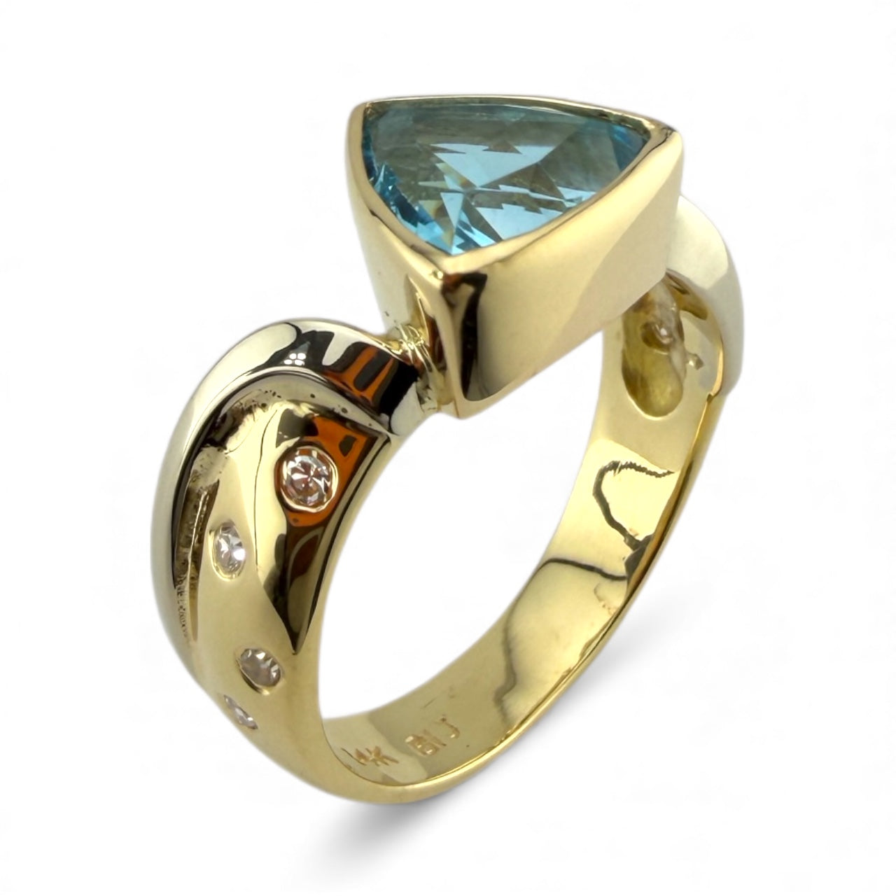Yellow 14K Blue Topaz & .08CTW Diamond Ring