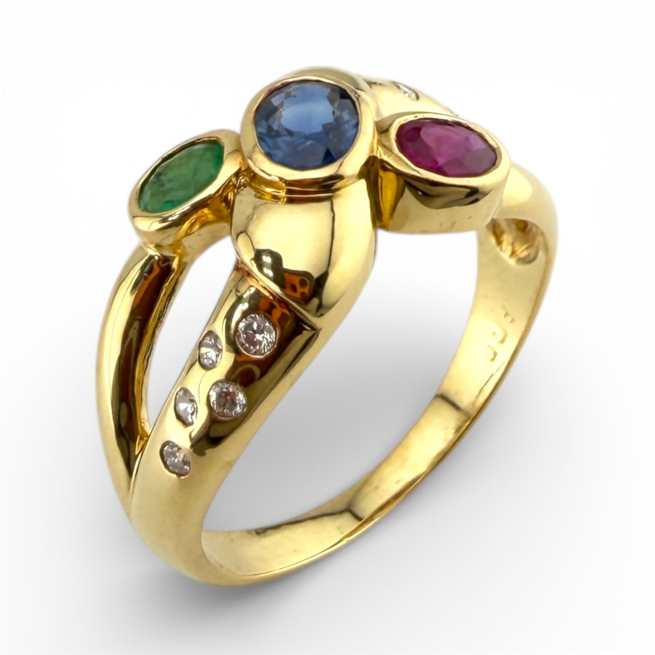 Yellow 18K .25CTW Diamond, Emerald, Ruby, & Sapphire Ring
