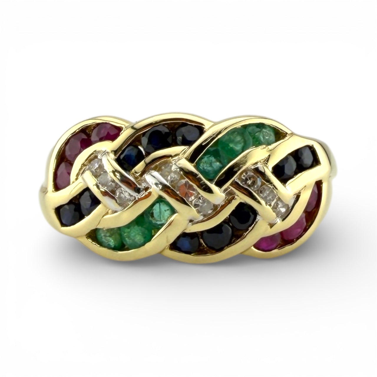 Yellow 14K Diamond, Emerald, Ruby, & Sapphire Ring