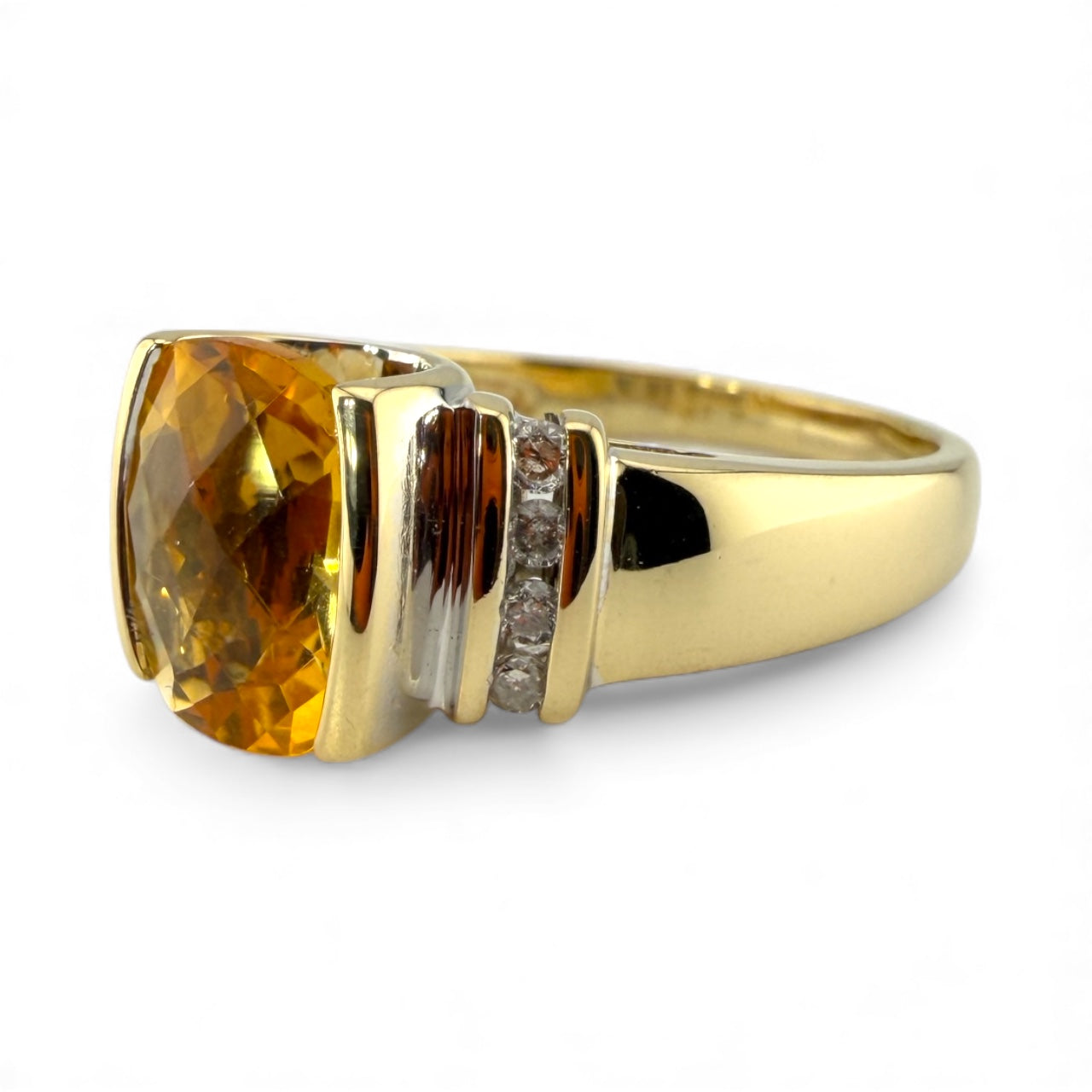 Yellow 14K Citrine & Diamond Ring