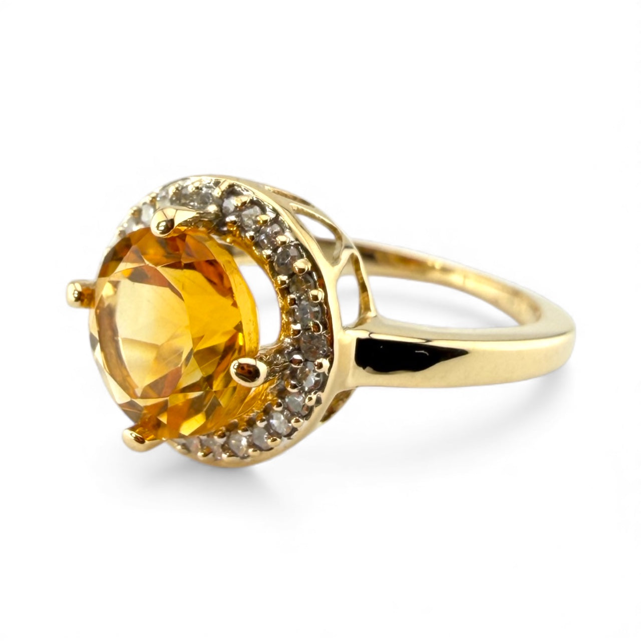 Yellow 10K Citrine & .14CTW Diamond Ring