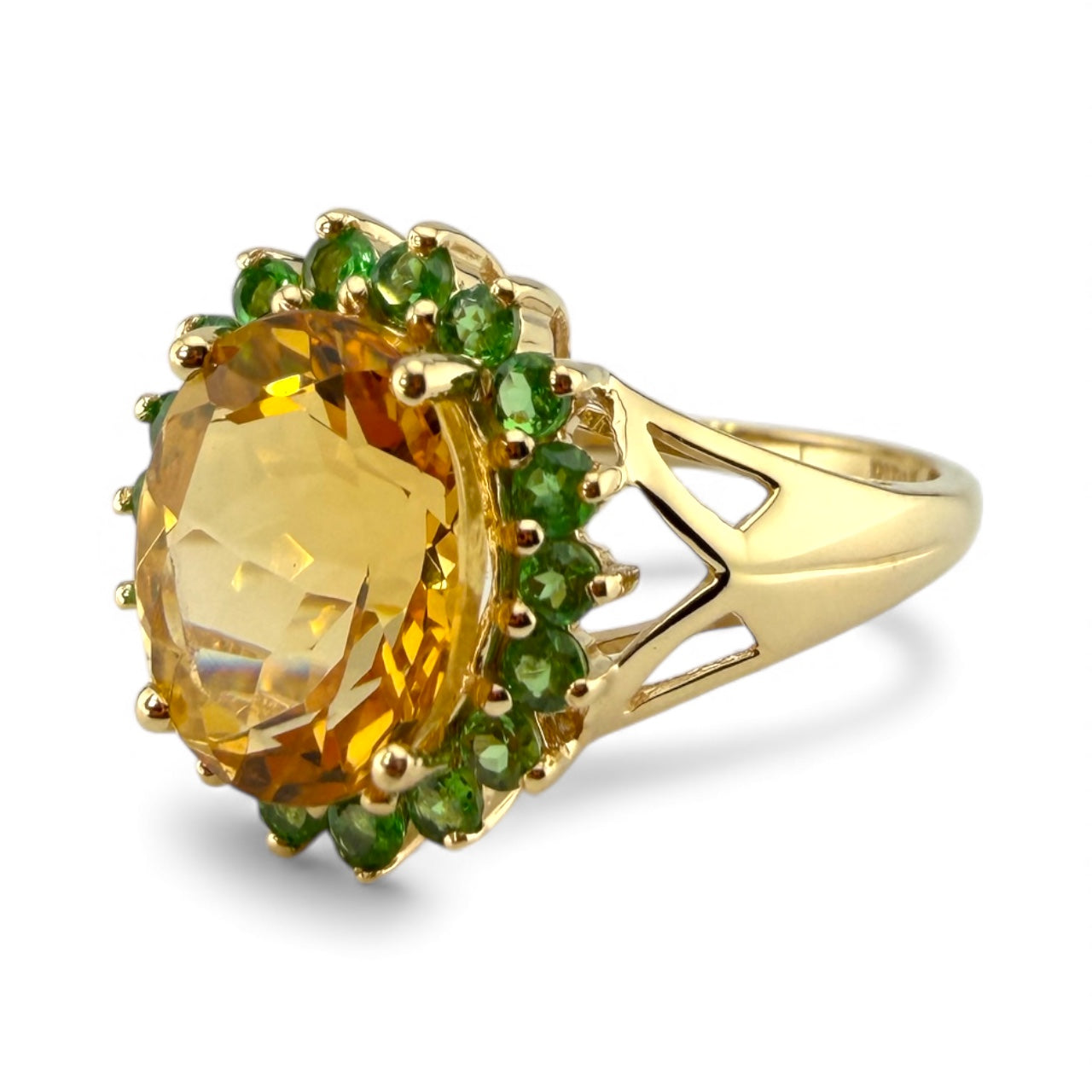 Yellow 14K Citrine & Tsavorite Ring