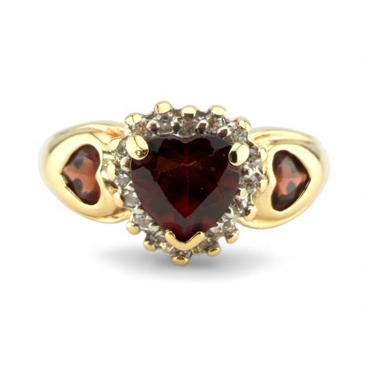 Yellow 10K Garnet & Diamond Heart Ring