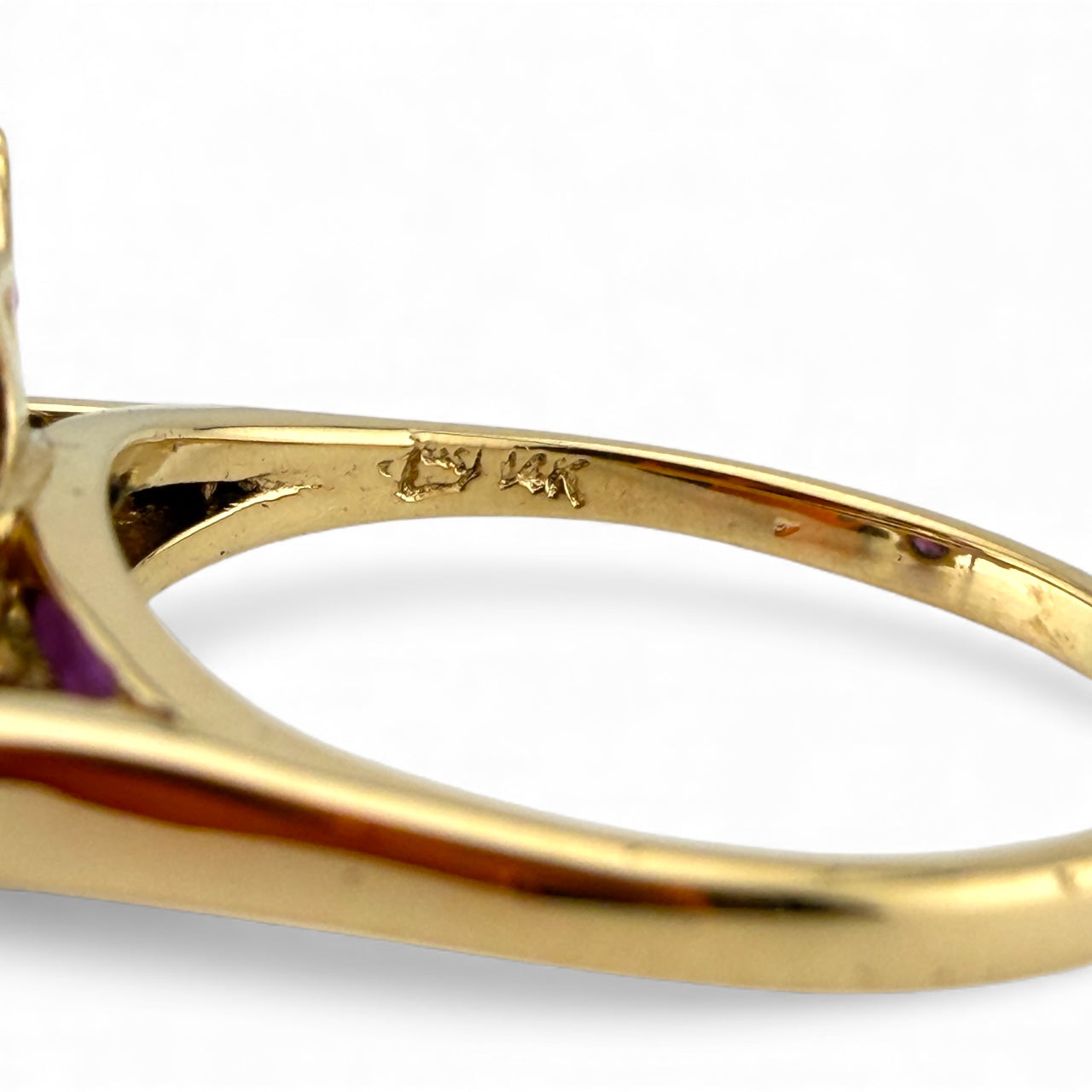 Yellow 14K Amethyst & Diamond Flower Ring