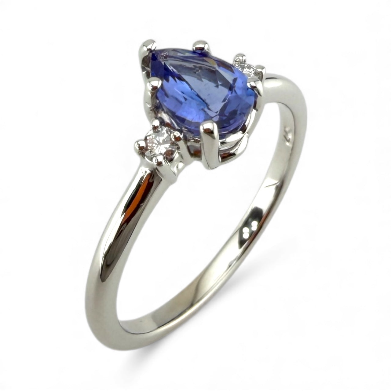 White 14K .56CT Pear Tanzanite & Diamond Ring