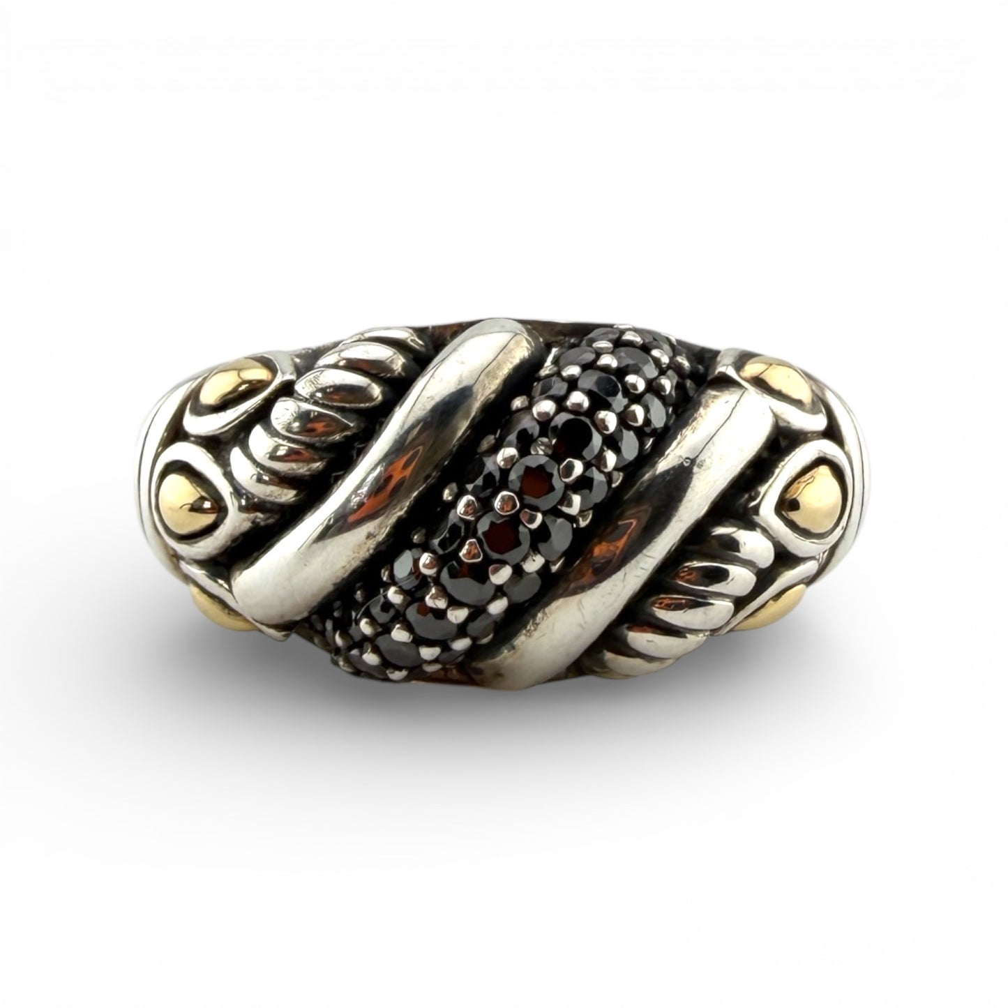 Sterling Silver & 14K Yellow Gold Black CZ Ring