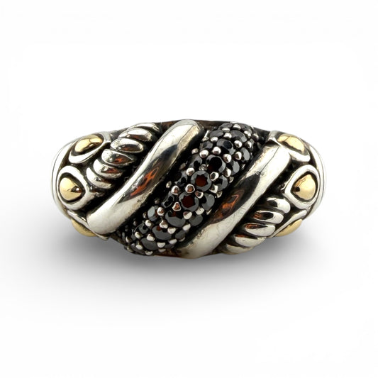 Sterling Silver & 14K Yellow Gold Black CZ Ring