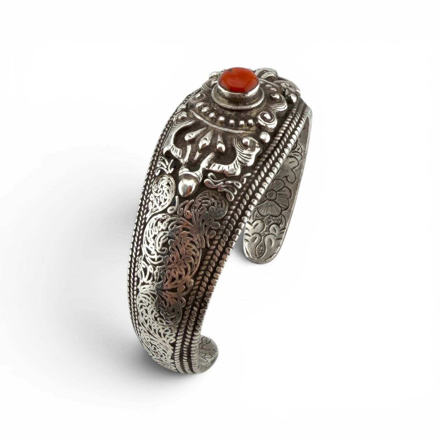 Native American Sterling Silver Coral Cuff Bracelet
