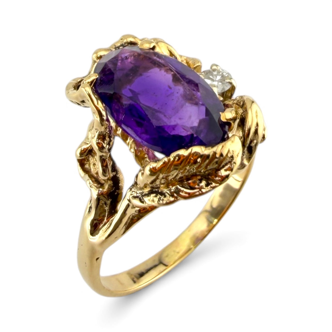 Yellow 14K Amethyst & .10CT Diamond Ring