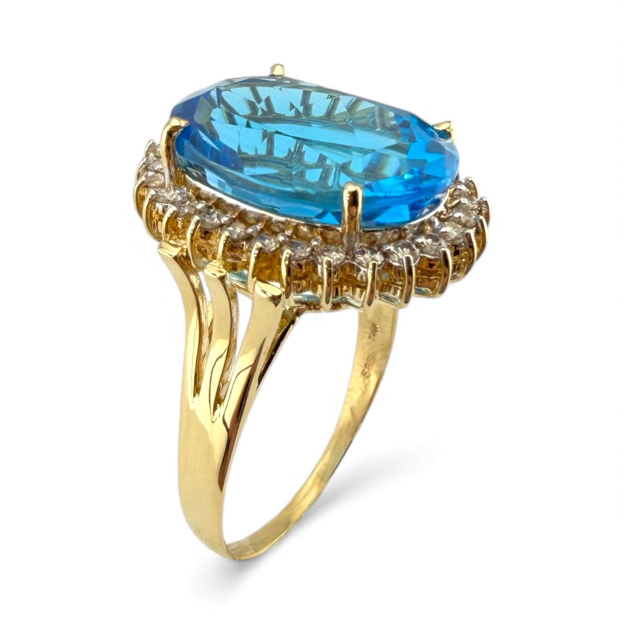 Yellow 14K Blue Topaz & .42CTW Diamond Ring