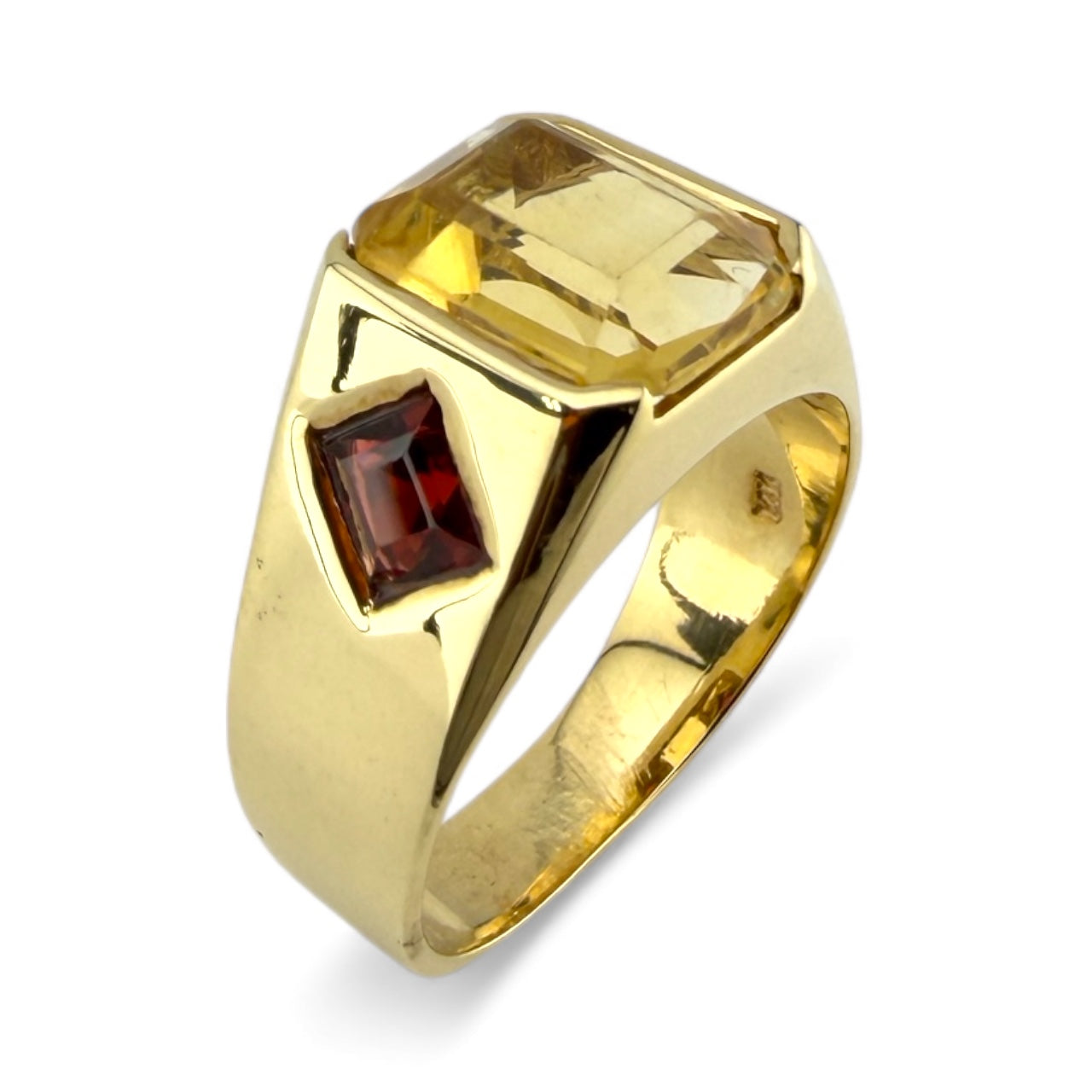 Yellow 14K Citrine & Garnet Ring