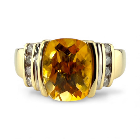 Yellow 14K Citrine & Diamond Ring