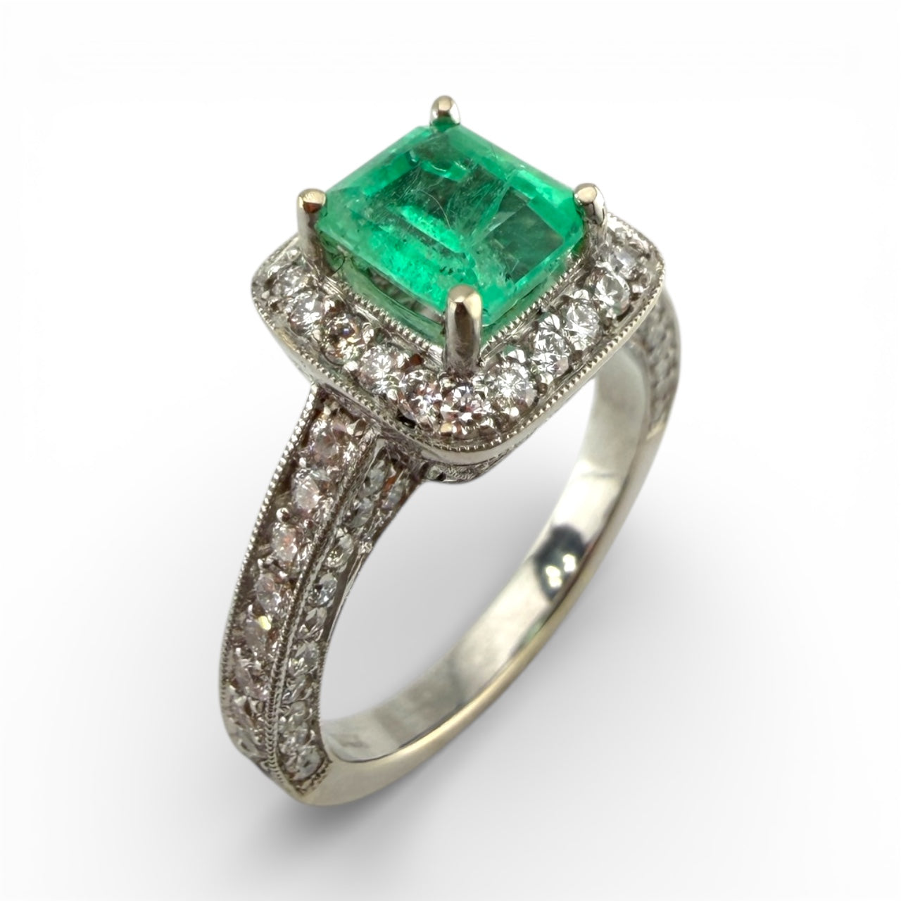 White 14K .95CT Emerald & .87CTW Diamond Ring